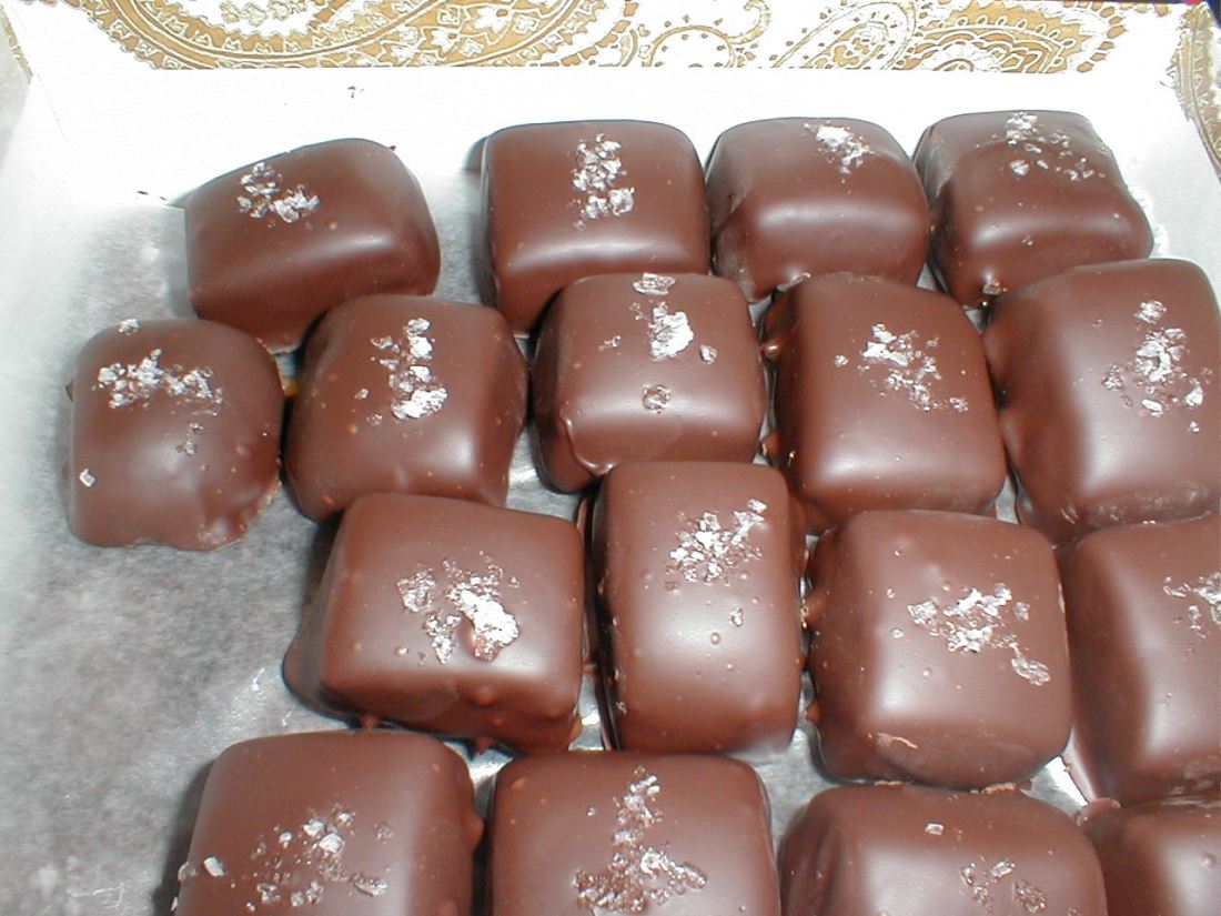 Sea salt caramels in the box and ready to go.