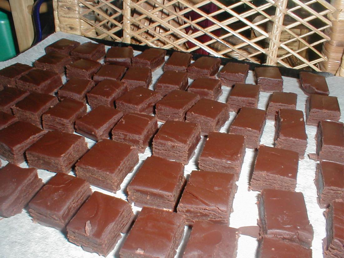 Grand Marnier truffles drying, prior to enrobing and decorating.