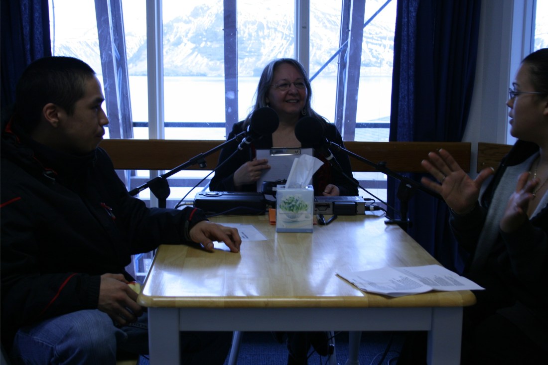 April and Demetri with me during their StoryCorps conversation.